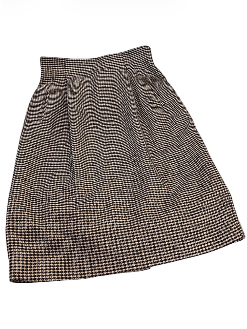 Anne Klein ll Womens Vintage Navy Blue Tan Gold Tweed Check Pencil Skirt 8
